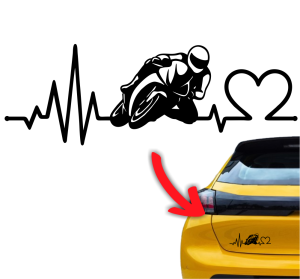Naklejka LINIA ŻYCIA ŚCIGACZ serce motocyklista na kolanie